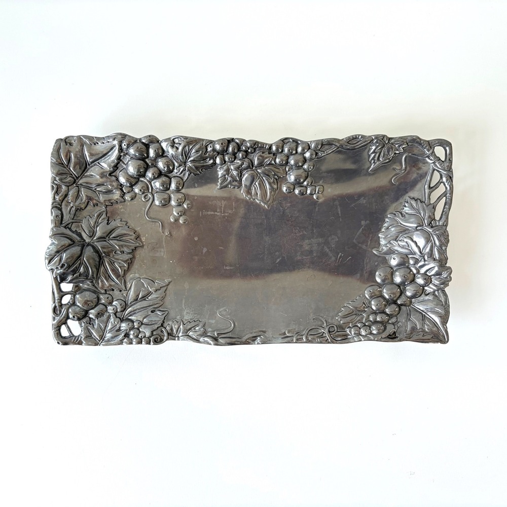 Arthur Court Vintage 1996 Grape Motif Aluminum Rectangular Serving Tray 12x6